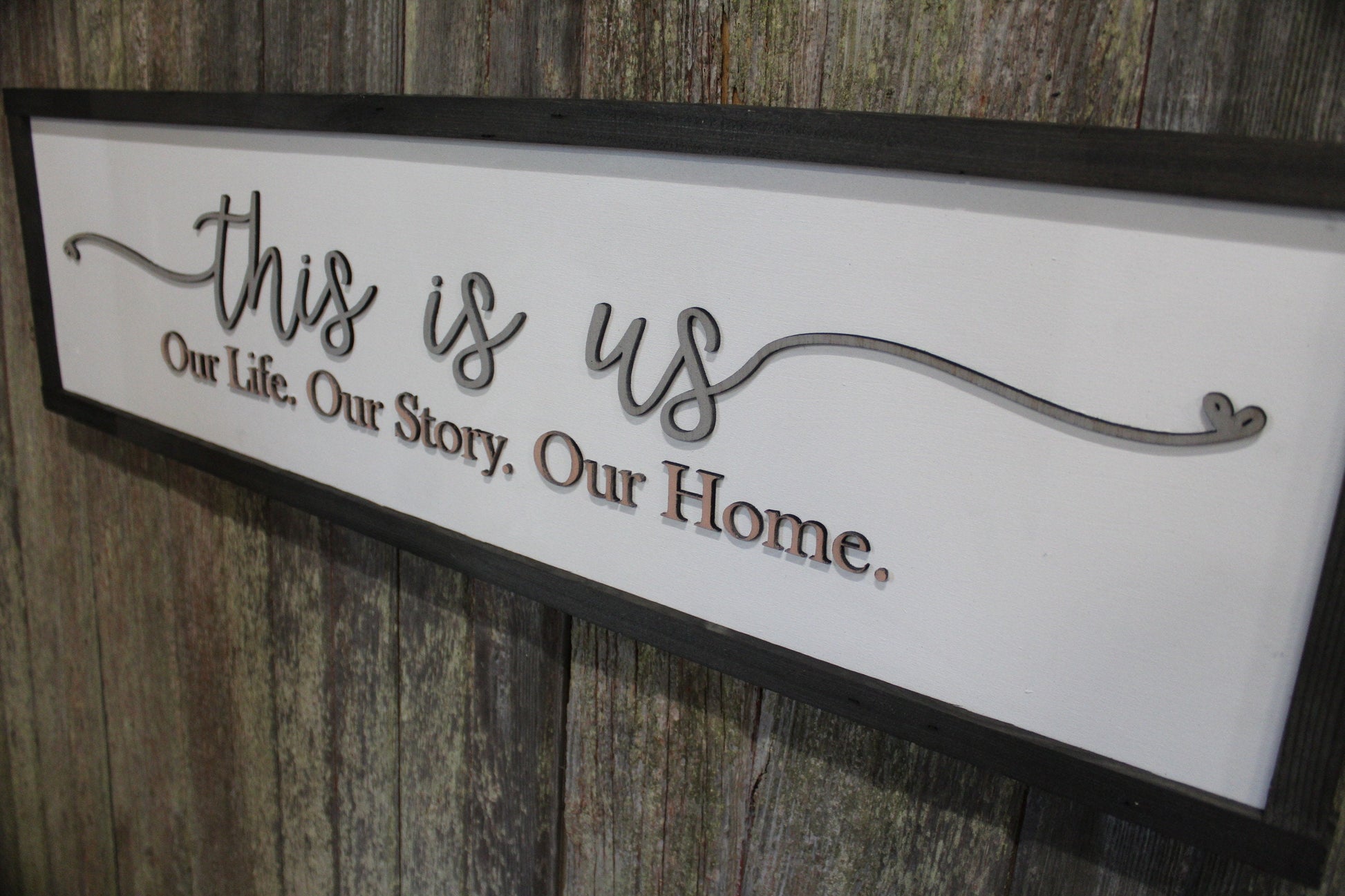This is Us Our Life Our Story Our Home Large family sign wood fireplace living room dinning room shabby cottage chic farmhouse Pink and Gray
