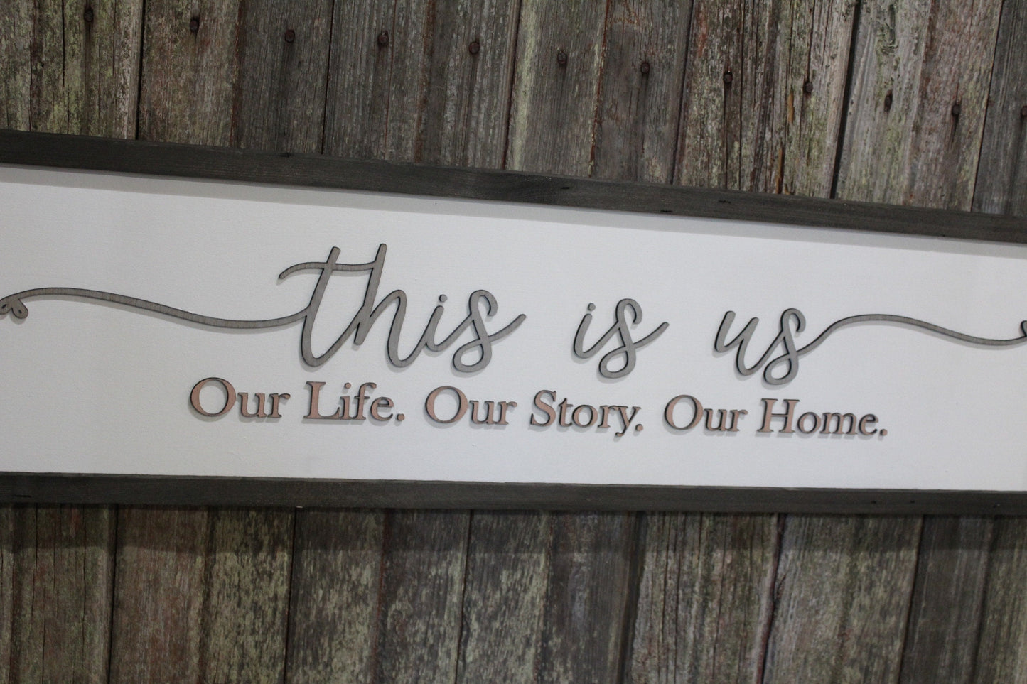This is Us Our Life Our Story Our Home Large family sign wood fireplace living room dinning room shabby cottage chic farmhouse Pink and Gray