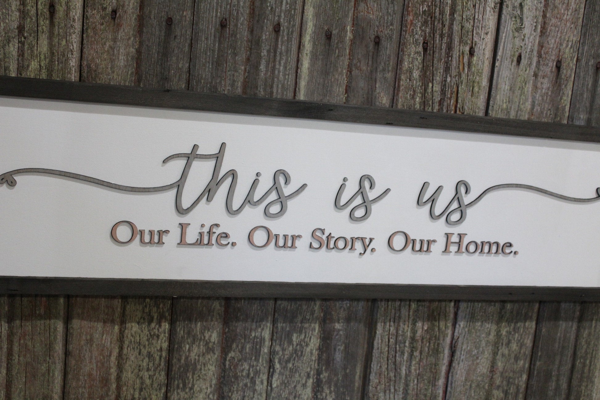 This is Us Our Life Our Story Our Home Large family sign wood fireplace living room dinning room shabby cottage chic farmhouse Pink and Gray