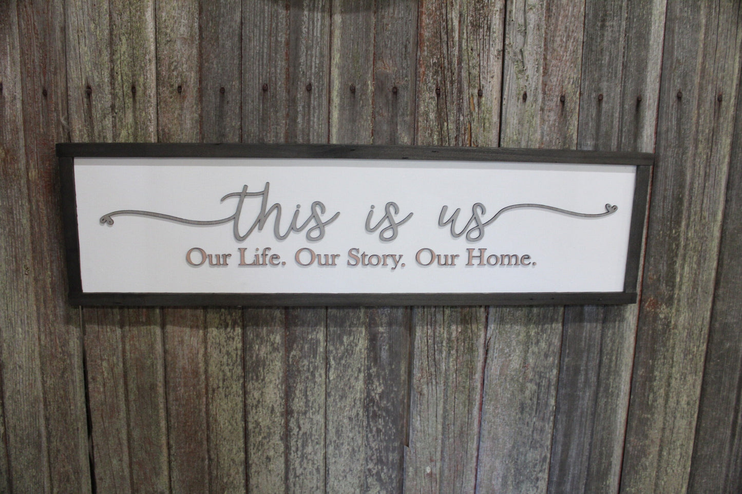 This is Us Our Life Our Story Our Home Large family sign wood fireplace living room dinning room shabby cottage chic farmhouse Pink and Gray
