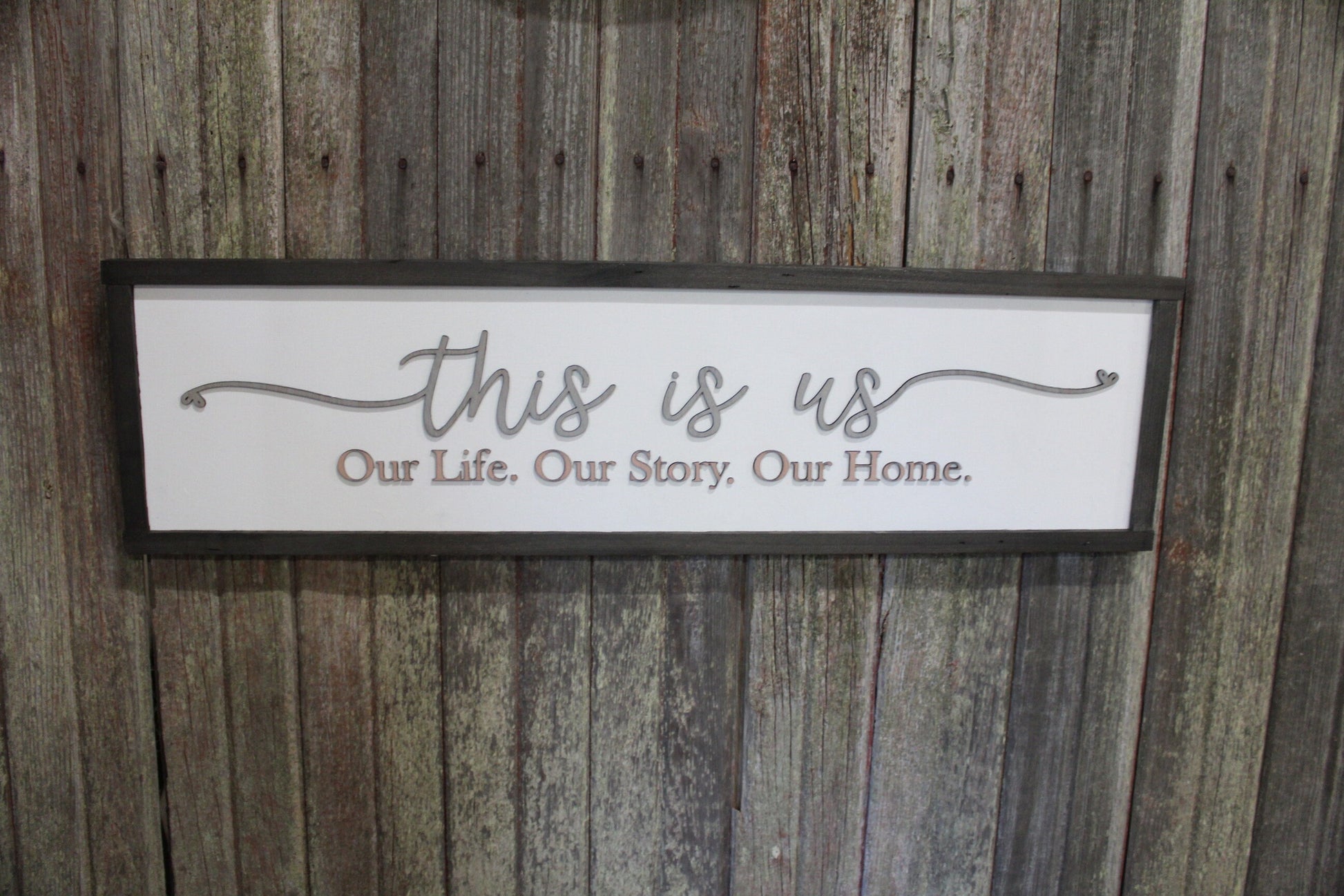 This is Us Our Life Our Story Our Home Large family sign wood fireplace living room dinning room shabby cottage chic farmhouse Pink and Gray