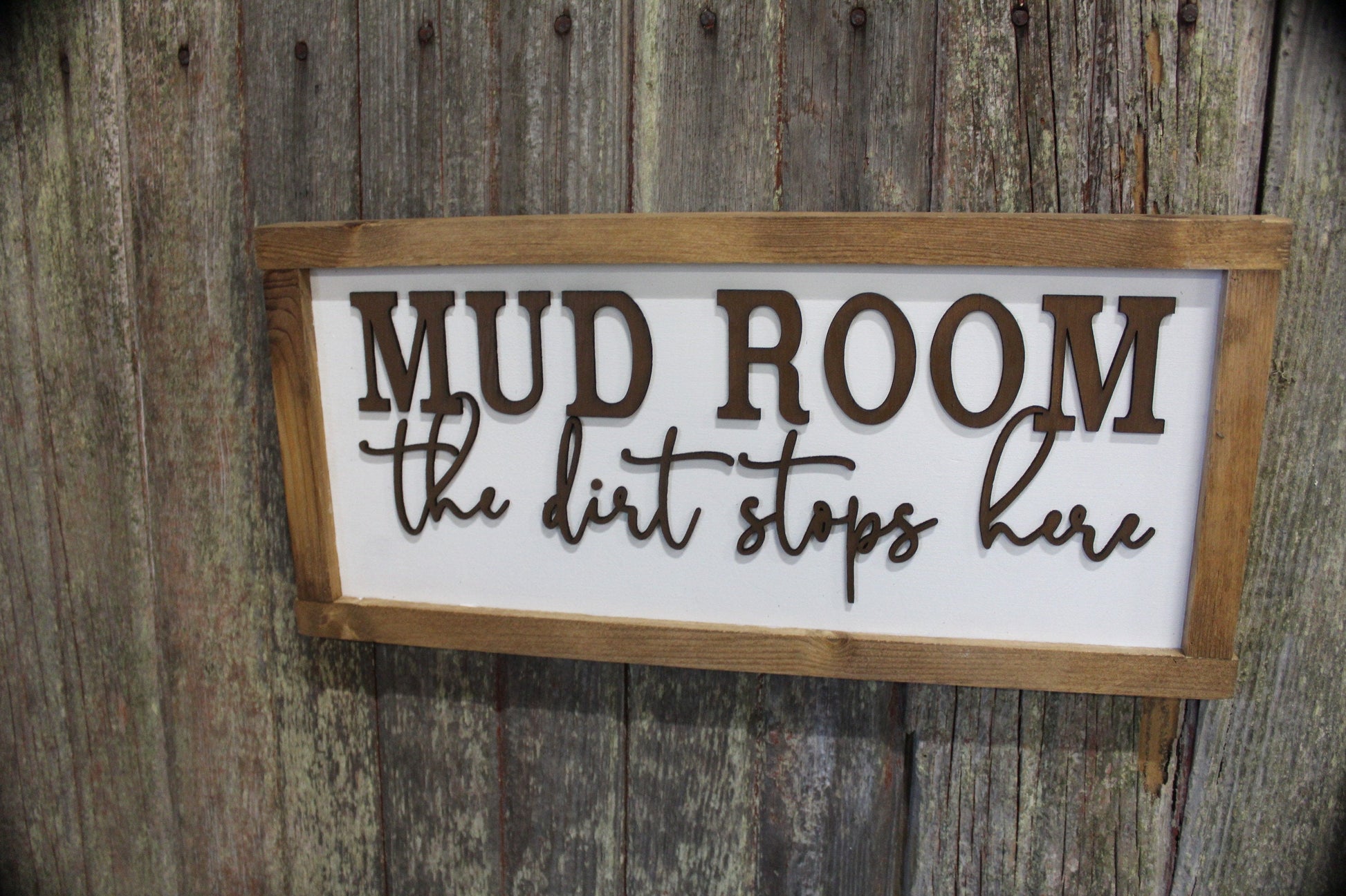 Mud Room Sign The Mud Stops Here Wood Sign Funny 3D Raised Text Decoration Wall Hanging Farmhouse Rustic Primitive Silly Utility Laundry