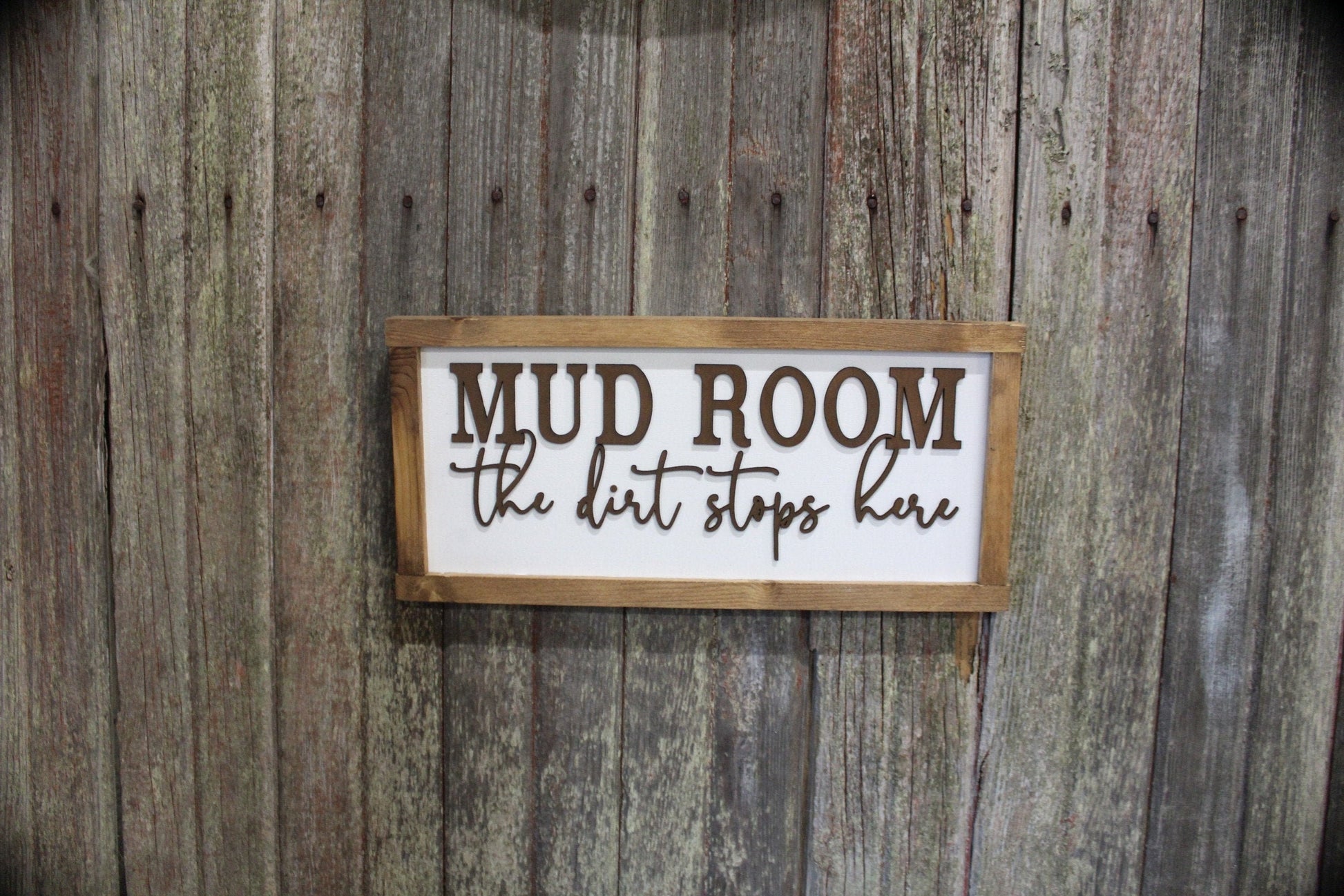Mud Room Sign The Mud Stops Here Wood Sign Funny 3D Raised Text Decoration Wall Hanging Farmhouse Rustic Primitive Silly Utility Laundry