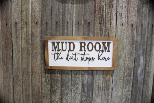 Mud Room Sign The Mud Stops Here Wood Sign Funny 3D Raised Text Decoration Wall Hanging Farmhouse Rustic Primitive Silly Utility Laundry