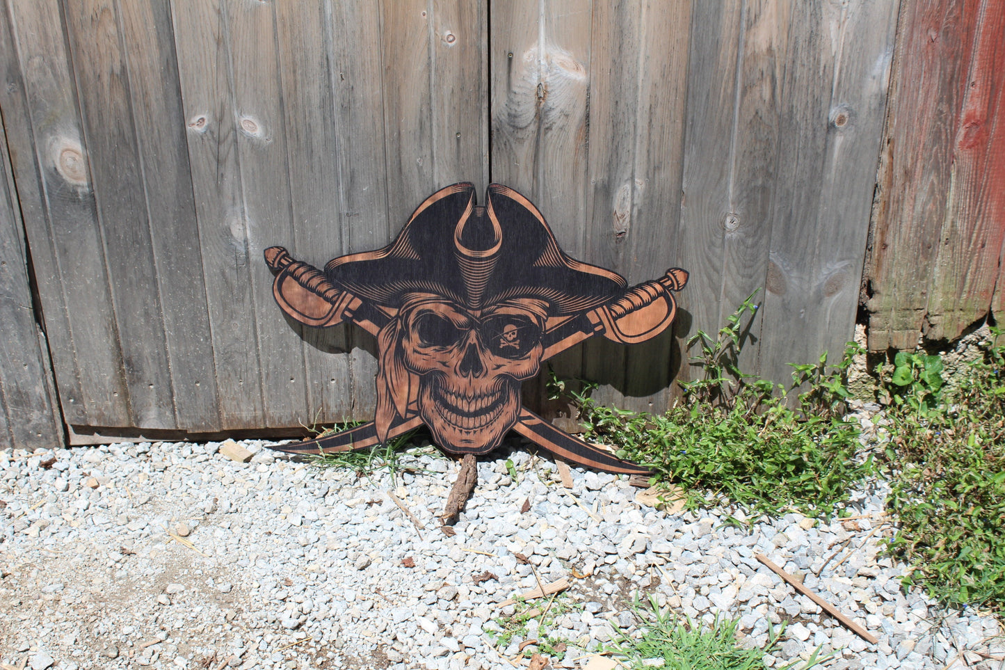 Huge Pirate Skeleton Cut Out UV Printed Halloween Party Theme Wood Wall Decoration Skull Sword Cross Bones Ship Flying Dutchman Nautical