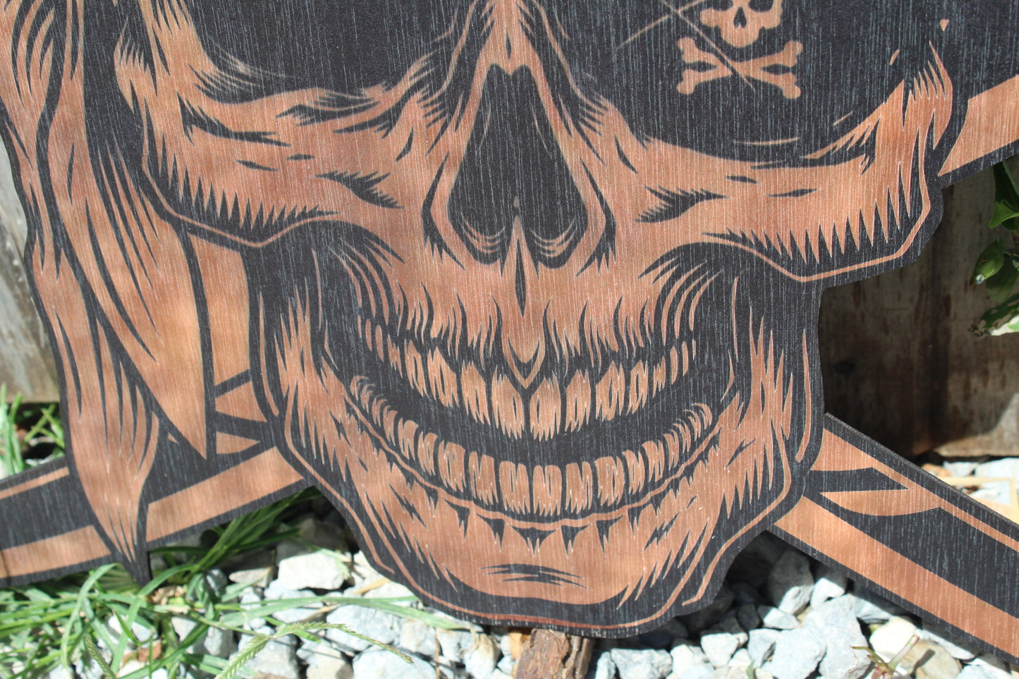 Huge Pirate Skeleton Cut Out UV Printed Halloween Party Theme Wood Wall Decoration Skull Sword Cross Bones Ship Flying Dutchman Nautical