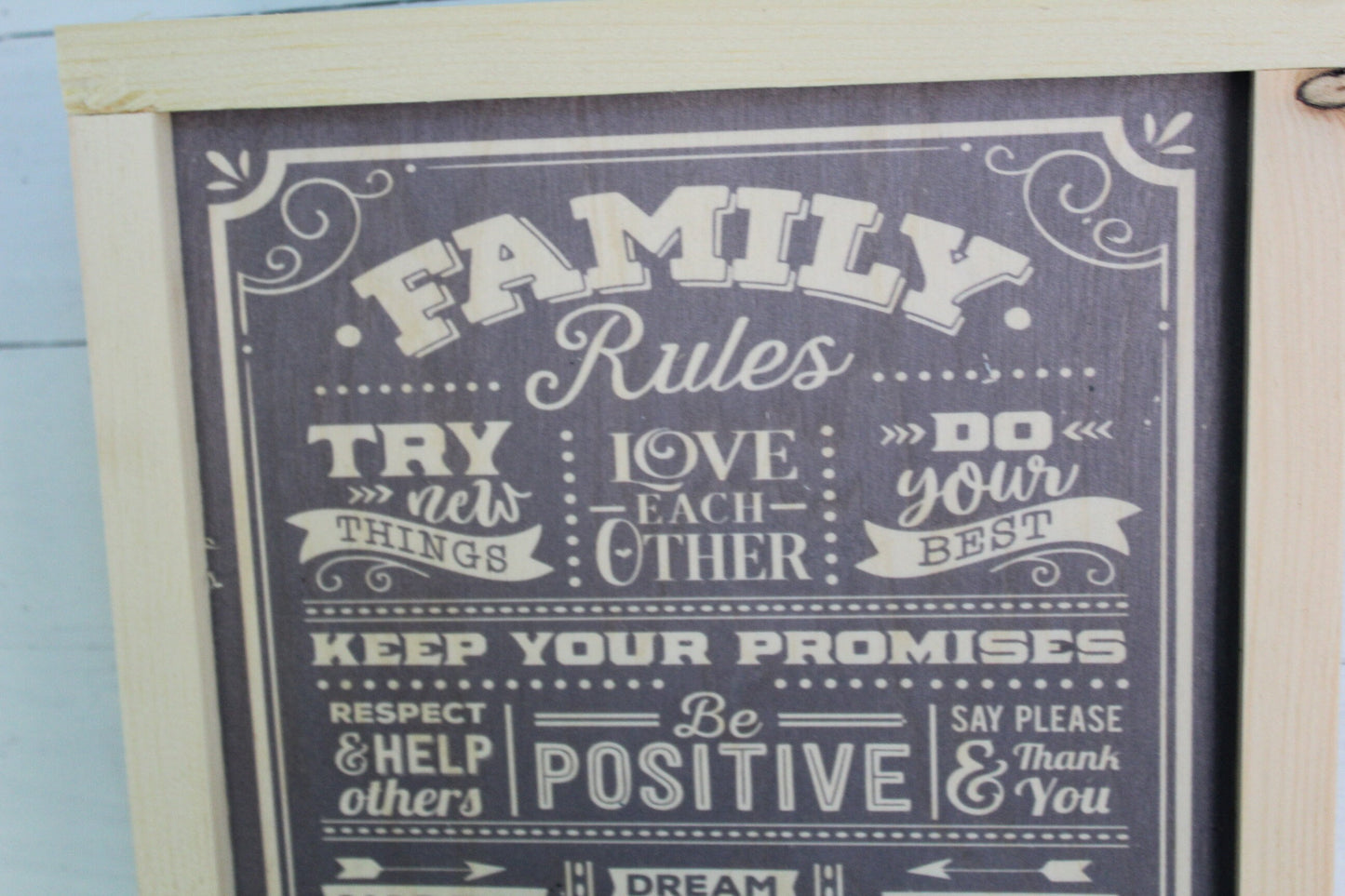 Family Rules Wood Sign Primitive Thank You Grateful Kind Positive Forgiving Wall Hanging Decoration Rustic Never Give Up Love Respect