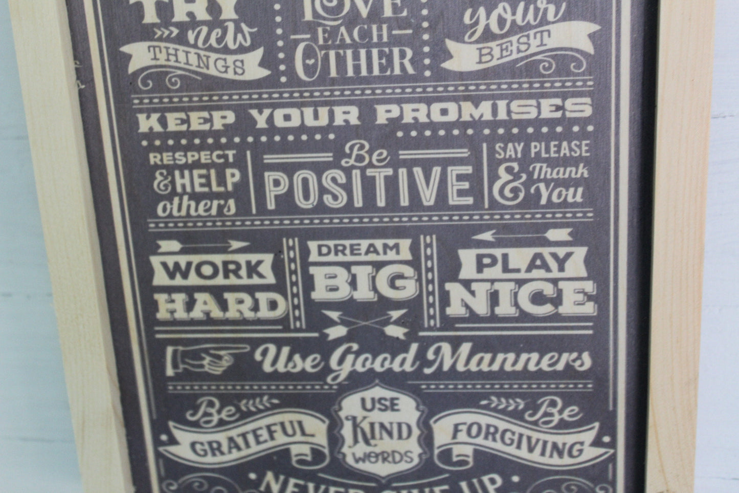 Family Rules Wood Sign Primitive Thank You Grateful Kind Positive Forgiving Wall Hanging Decoration Rustic Never Give Up Love Respect