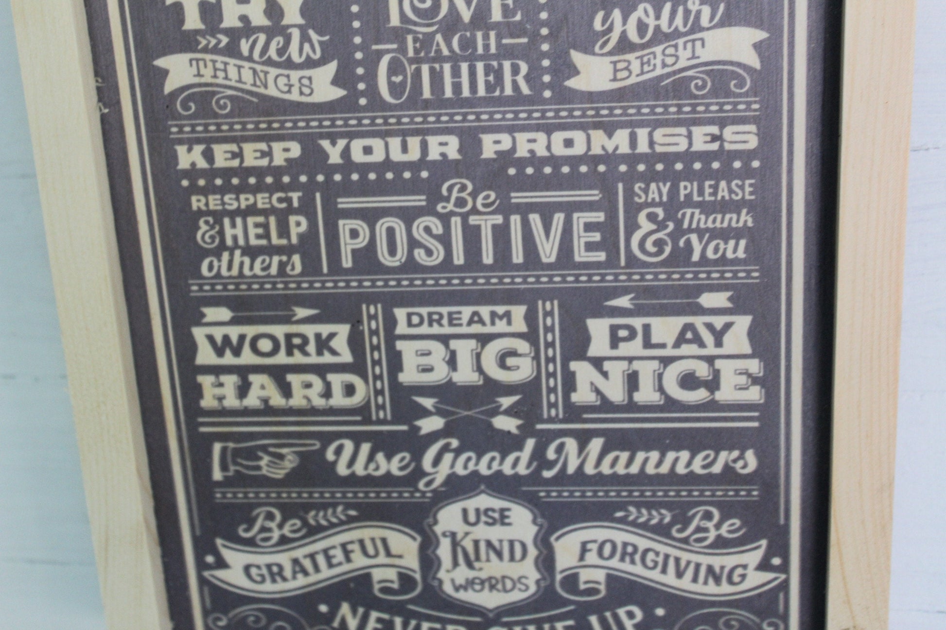 Family Rules Wood Sign Primitive Thank You Grateful Kind Positive Forgiving Wall Hanging Decoration Rustic Never Give Up Love Respect
