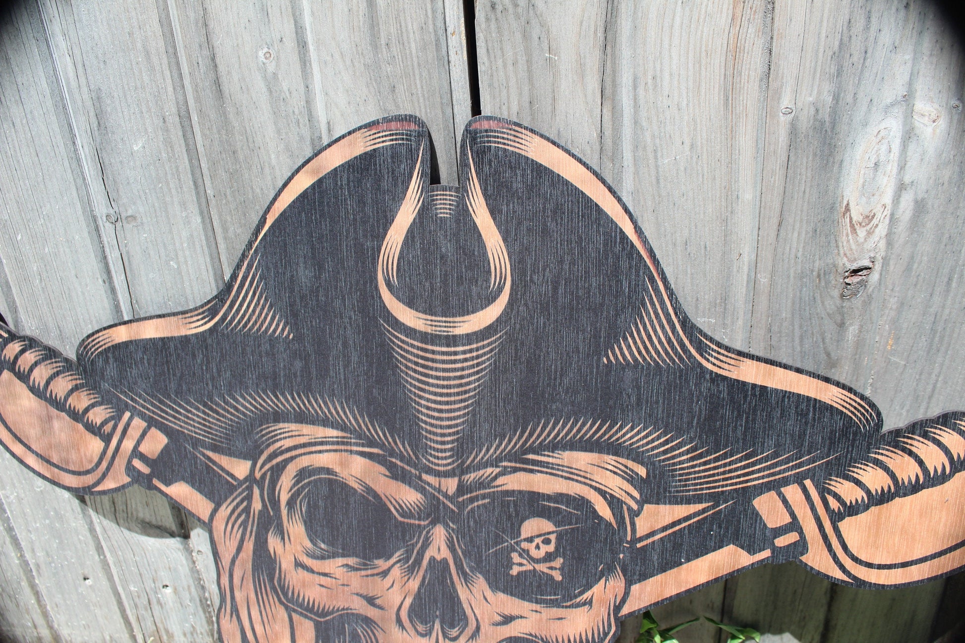 Huge Pirate Skeleton Cut Out UV Printed Halloween Party Theme Wood Wall Decoration Skull Sword Cross Bones Ship Flying Dutchman Nautical