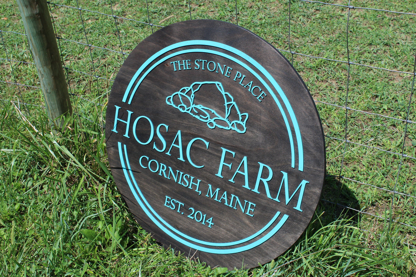 Extra Large Round Farm Sign Ranch Business Sign Raised Text Commercial Entrance Sign Custom Your Logo Established Outdoor 3D Black Teal