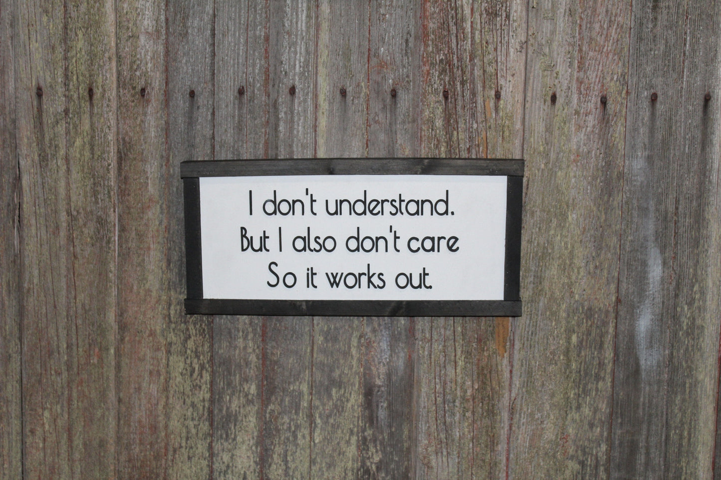 Sarcasm Wood Sign I Don't Understand But I Also Don't Care Snarky Raised Text Friend Gift Wise Guy Black White Framed Contemporary Silly