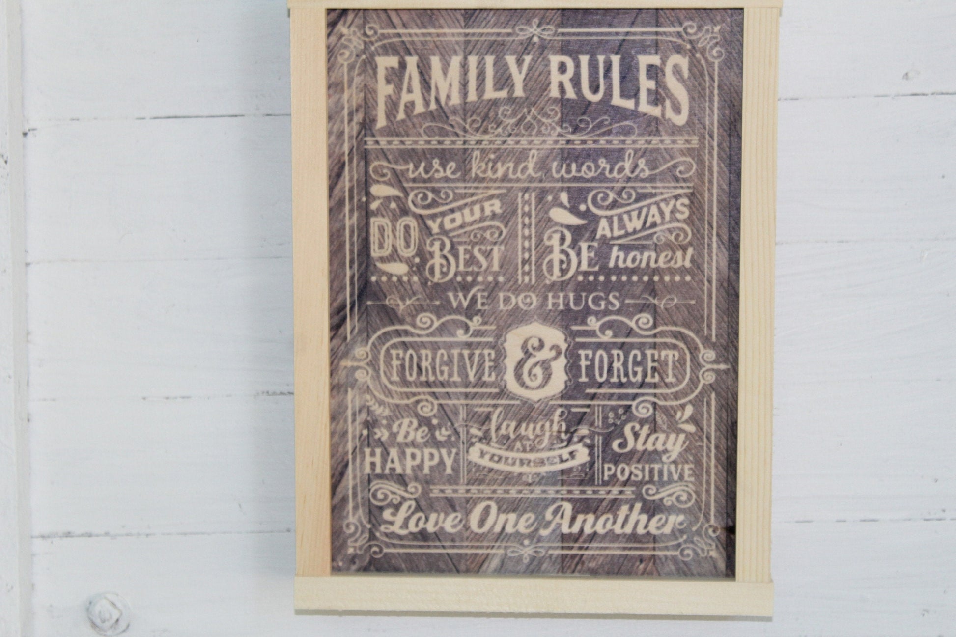 Family Rules Wood Sign Primitive Do Your Best Forgive Forget Love One Another Wall Hanging Decoration Decor Rustic Happy Positive