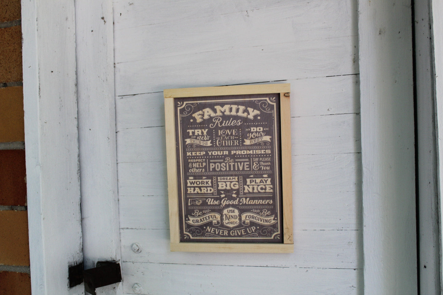 Family Rules Wood Sign Primitive Thank You Grateful Kind Positive Forgiving Wall Hanging Decoration Rustic Never Give Up Love Respect
