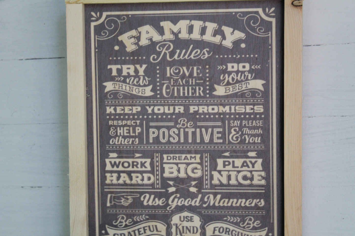 Family Rules Wood Sign Primitive Thank You Grateful Kind Positive Forgiving Wall Hanging Decoration Rustic Never Give Up Love Respect