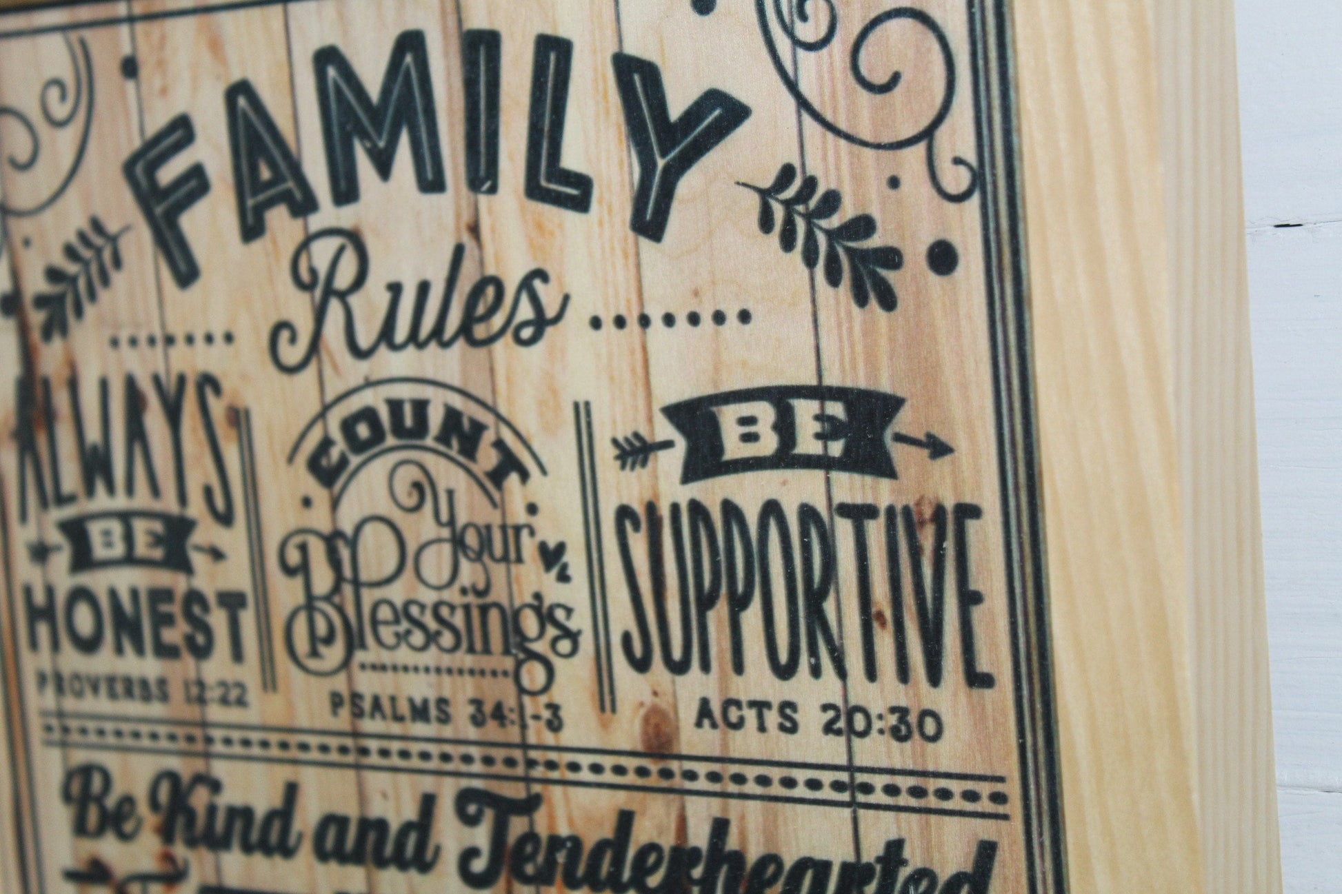 Family Rules List Wood Sign Honest Blessings Supportive Wall Hanging Decoration Standards Principles Farmhouse Rustic Code Print