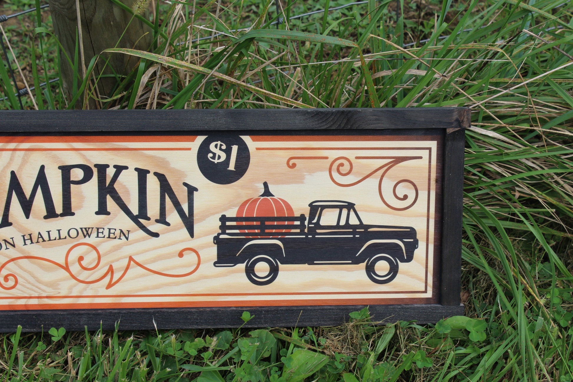 Linus and Sallys Pick A Pumpkin Pumpkin Patch Black Vintage Truck Long Wood Sign Printed Halloween Fall Autumn Decoration Decor Great