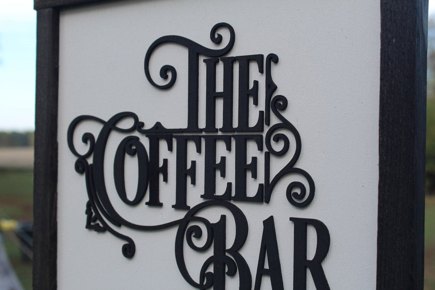 The Coffee Bar Raised 3D Wood Black White Scroll Text Décor Decoration Wall Art Farmhouse Rustic Handmade Accessories Kitchen