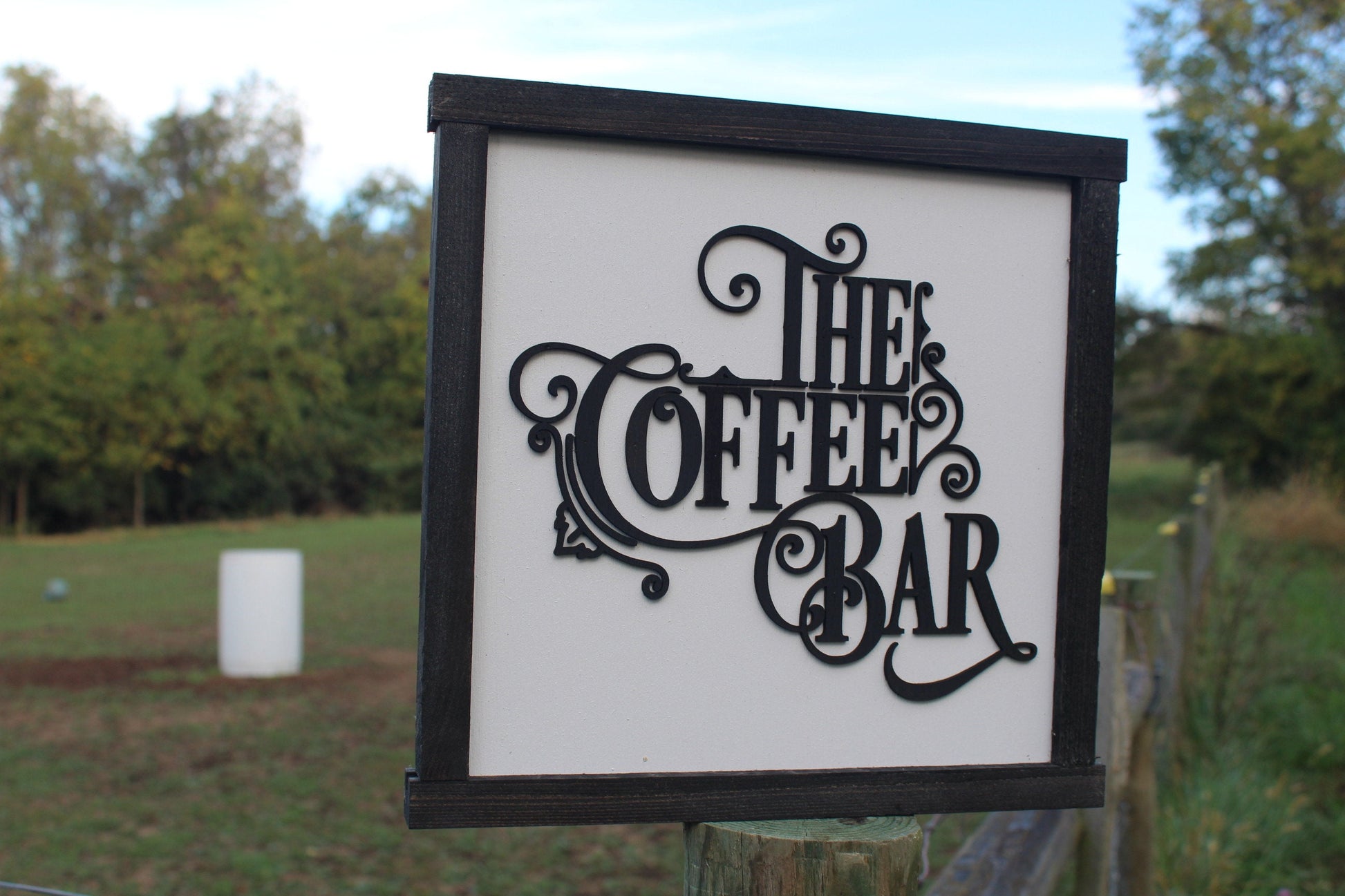 The Coffee Bar Raised 3D Wood Black White Scroll Text Décor Decoration Wall Art Farmhouse Rustic Handmade Accessories Kitchen