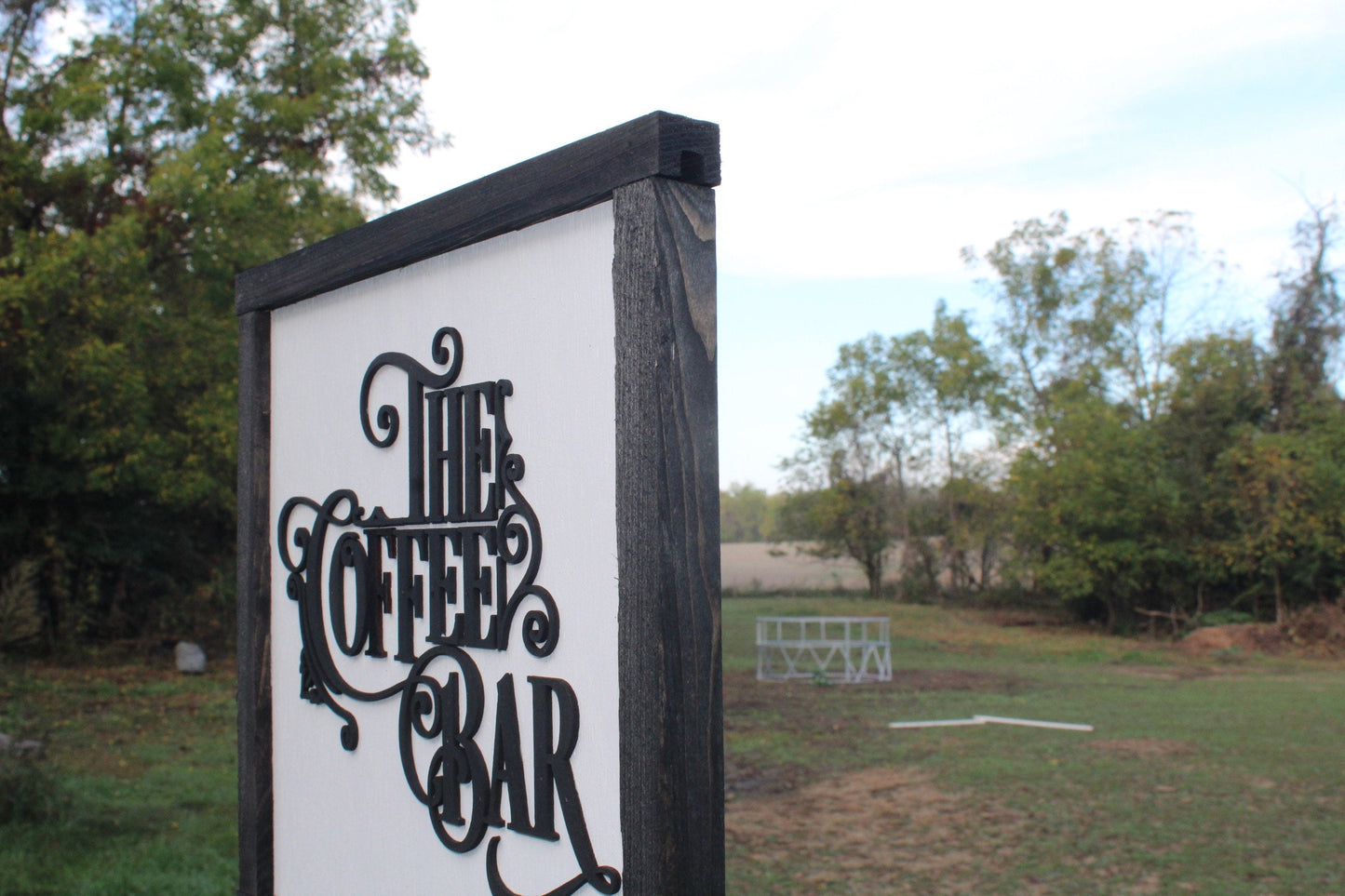 The Coffee Bar Raised 3D Wood Black White Scroll Text Décor Decoration Wall Art Farmhouse Rustic Handmade Accessories Kitchen