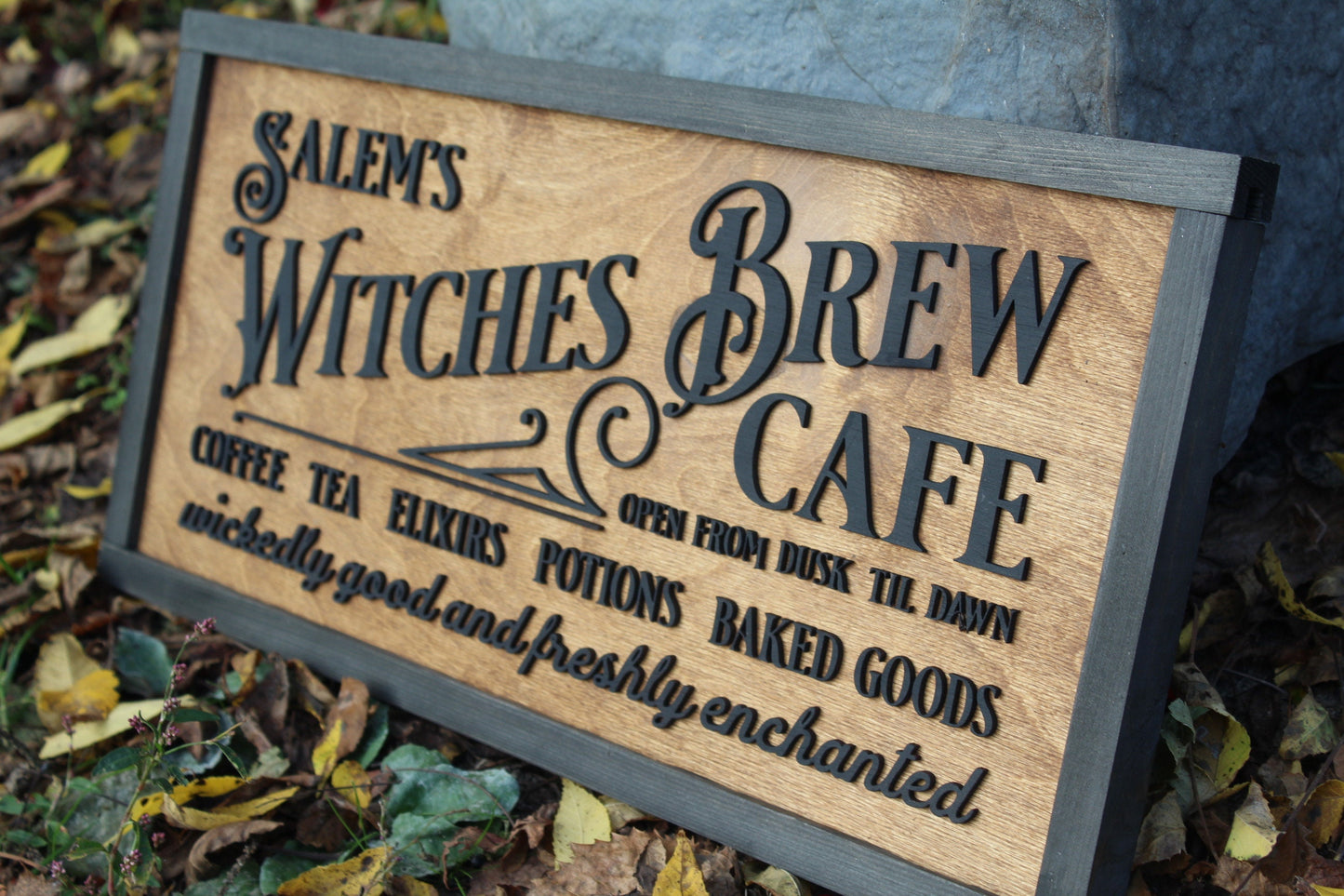 Witch Brew Cafe Salem Wood Rustic Sign Farmhouse Halloween October Autumn Fall Coffee Tea Baked Goods Wicked Fresh Unique Detailed Kitchen