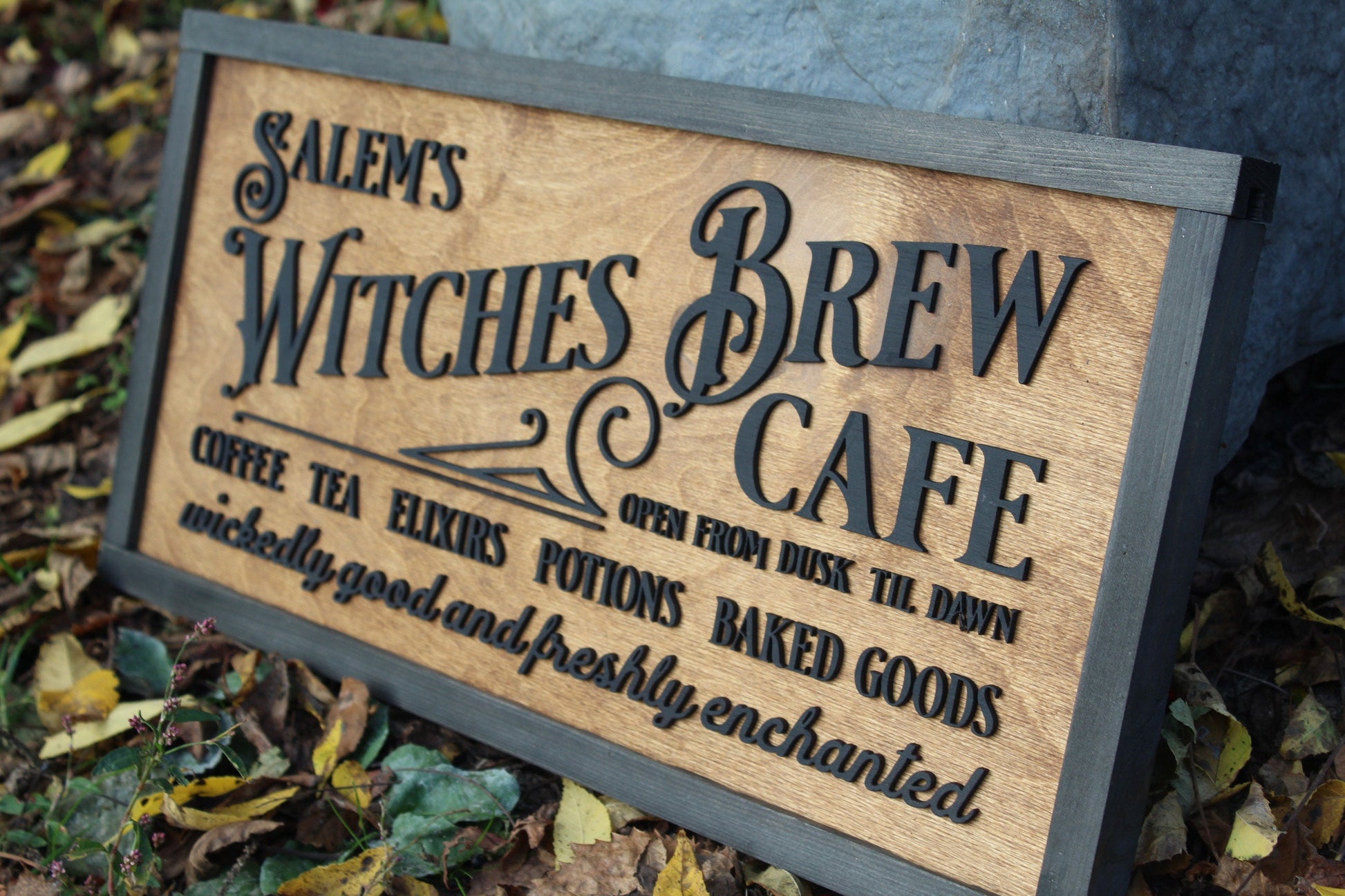 Witch Brew Cafe Salem Wood Rustic Sign Farmhouse Halloween October Autumn Fall Coffee Tea Baked Goods Wicked Fresh Unique Detailed Kitchen
