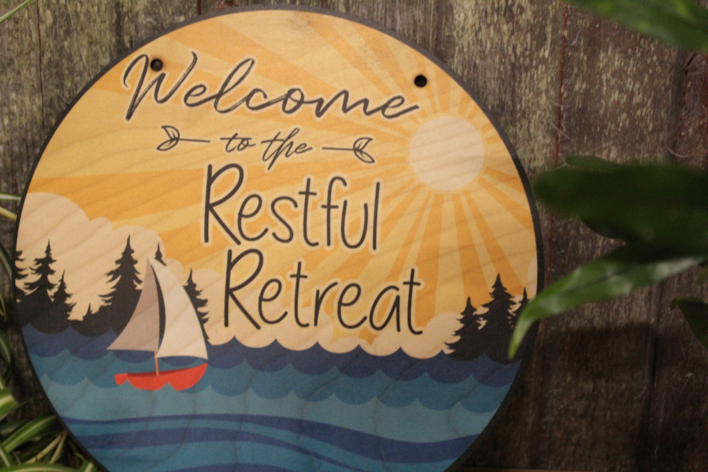 Small Business Sign Beach Restful Retreat Relax Logo Your Actual Logo Round Sign Custom Circle Personalized Plaque Wall Art Color Wood Print