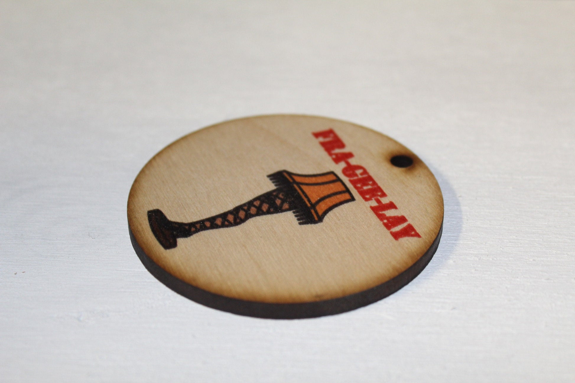 Fragile Leg Lamp Wood Slice UV Printed Wooden Christmas Ornament 3 Inch Round Circle Tree Vintage Movie Fra Gee Lay