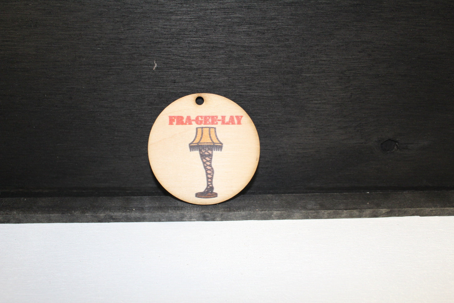 Fragile Leg Lamp Wood Slice UV Printed Wooden Christmas Ornament 3 Inch Round Circle Tree Vintage Movie Fra Gee Lay