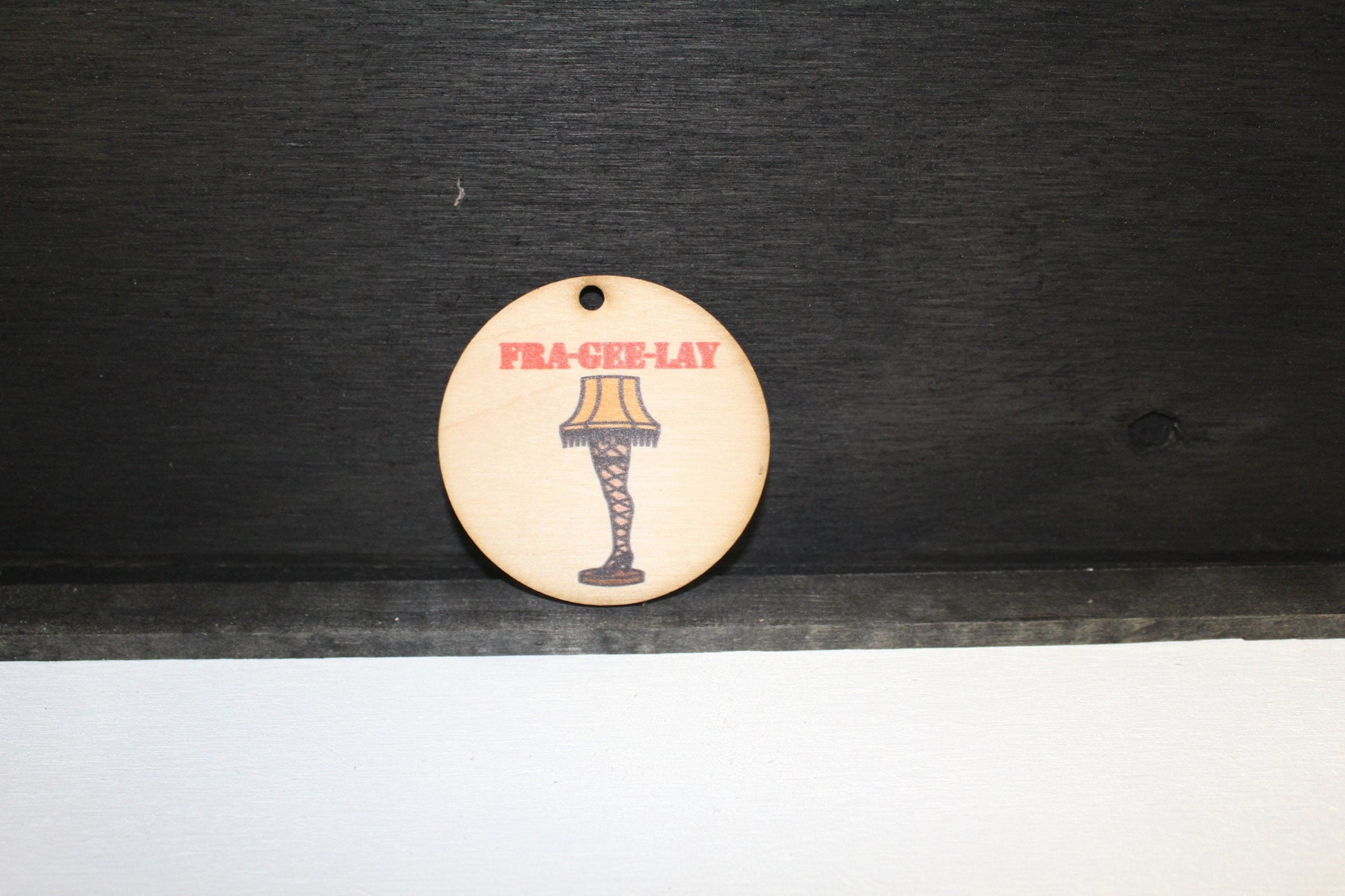 Fragile Leg Lamp Wood Slice UV Printed Wooden Christmas Ornament 3 Inch Round Circle Tree Vintage Movie Fra Gee Lay