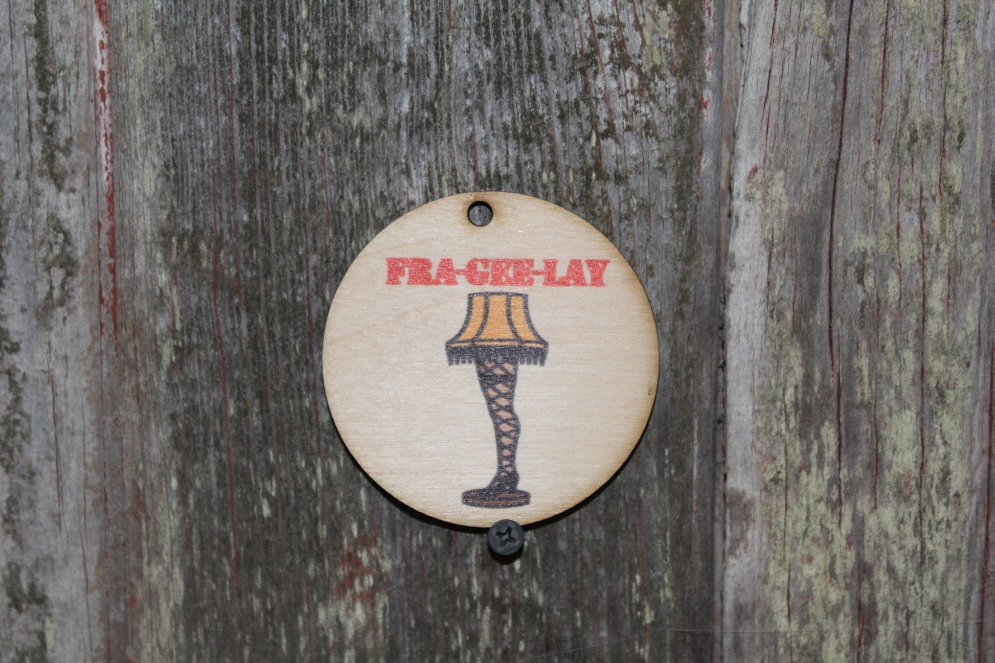 Fragile Leg Lamp Wood Slice UV Printed Wooden Christmas Ornament 3 Inch Round Circle Tree Vintage Movie Fra Gee Lay