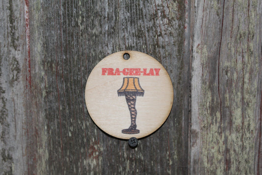 Fragile Leg Lamp Wood Slice UV Printed Wooden Christmas Ornament 3 Inch Round Circle Tree Vintage Movie Fra Gee Lay