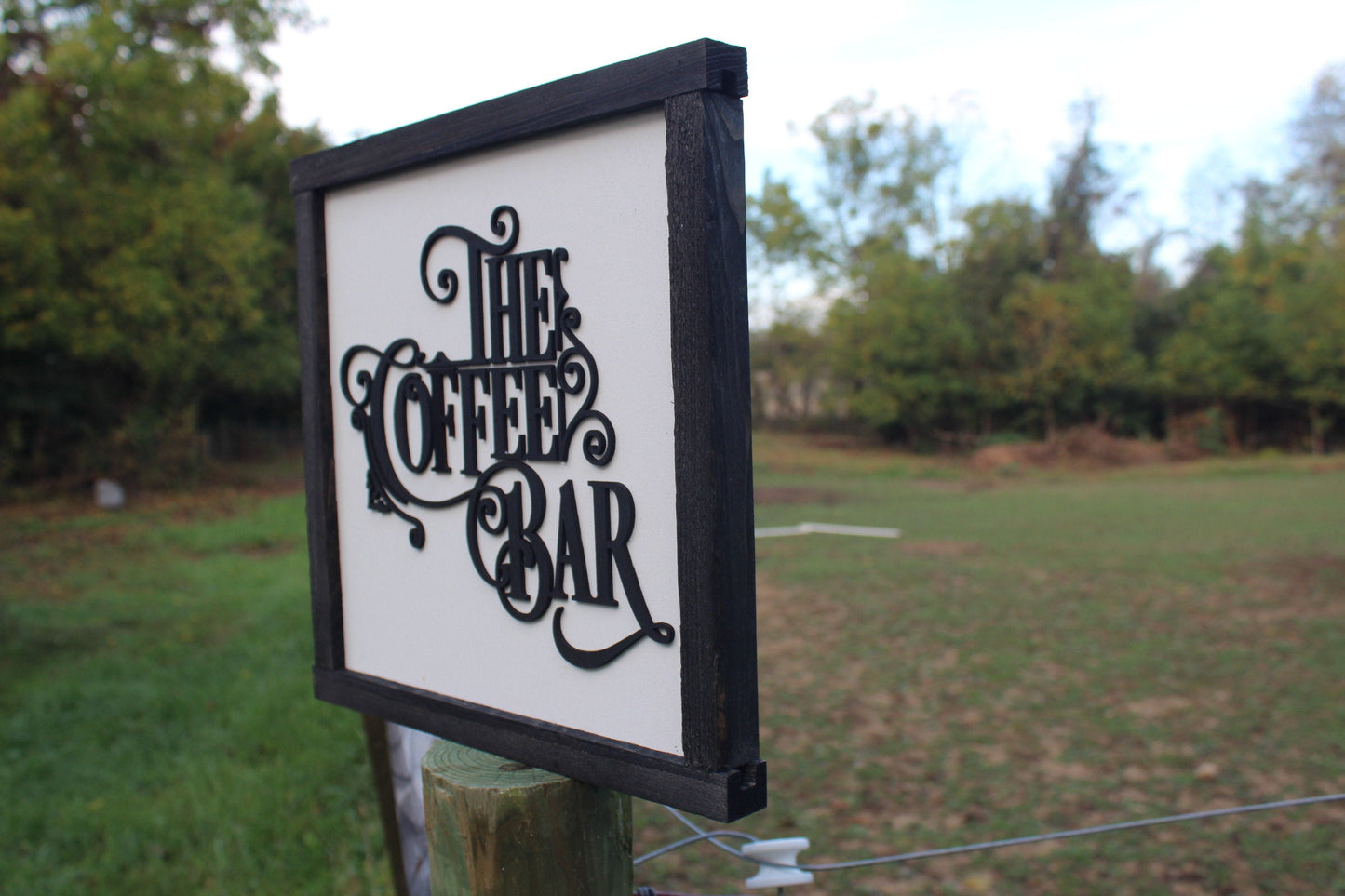 The Coffee Bar Raised 3D Wood Black White Scroll Text Décor Decoration Wall Art Farmhouse Rustic Handmade Accessories Kitchen