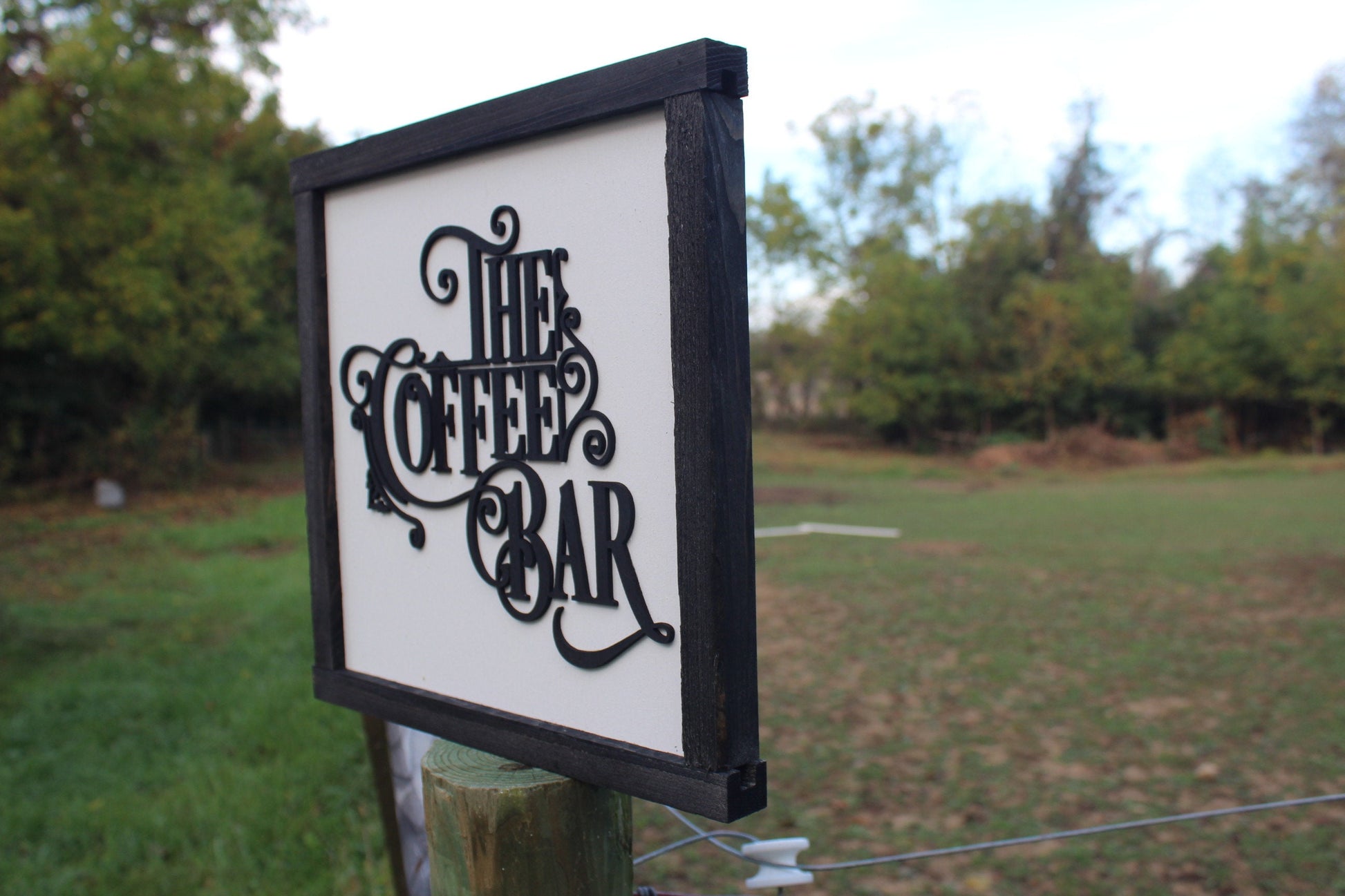The Coffee Bar Raised 3D Wood Black White Scroll Text Décor Decoration Wall Art Farmhouse Rustic Handmade Accessories Kitchen