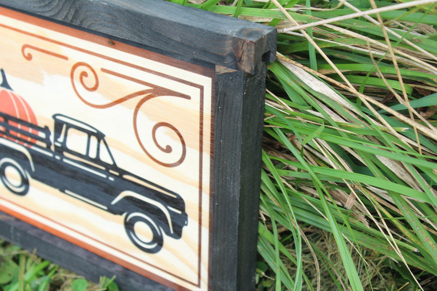 Linus and Sallys Pick A Pumpkin Pumpkin Patch Black Vintage Truck Long Wood Sign Printed Halloween Fall Autumn Decoration Decor Great