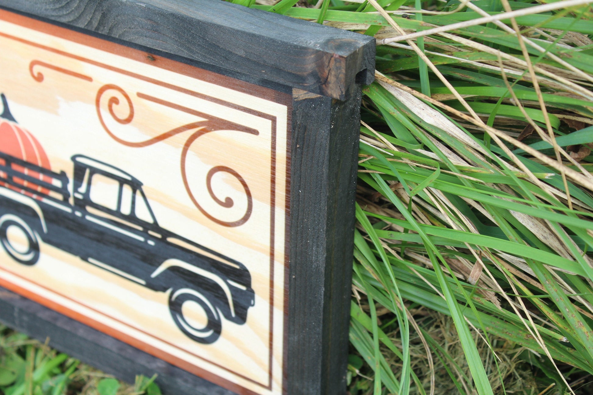 Linus and Sallys Pick A Pumpkin Pumpkin Patch Black Vintage Truck Long Wood Sign Printed Halloween Fall Autumn Decoration Decor Great