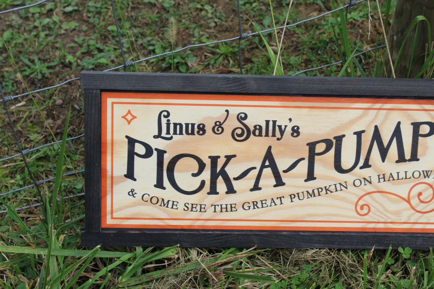 Linus and Sallys Pick A Pumpkin Pumpkin Patch Black Vintage Truck Long Wood Sign Printed Halloween Fall Autumn Decoration Decor Great