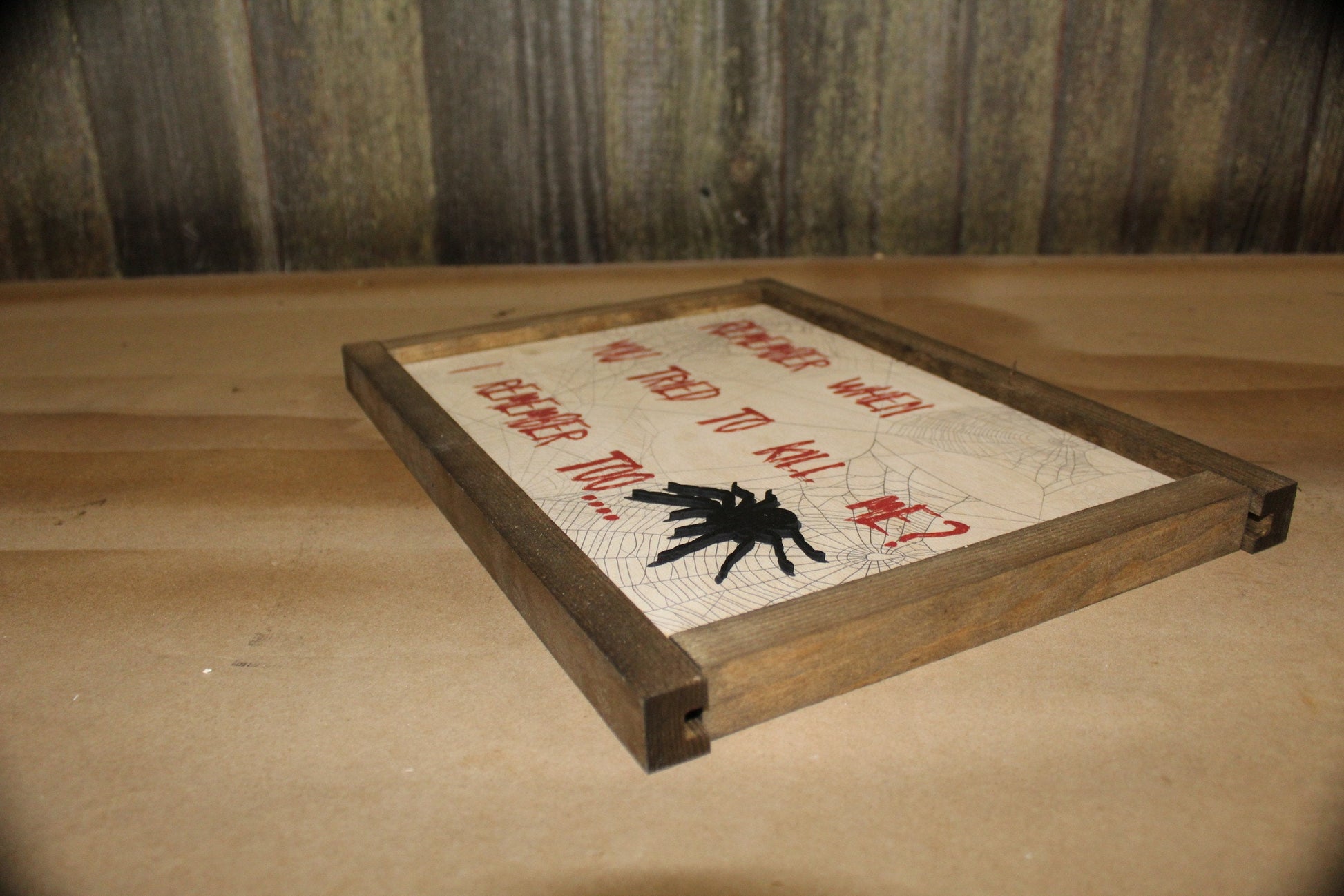 Spider Scary Sign Wood Decor Halloween Fall Remember When You Tried To Kill Me Decoration Joke Wall Décor Wood Print 3D Tarantula Web Funny