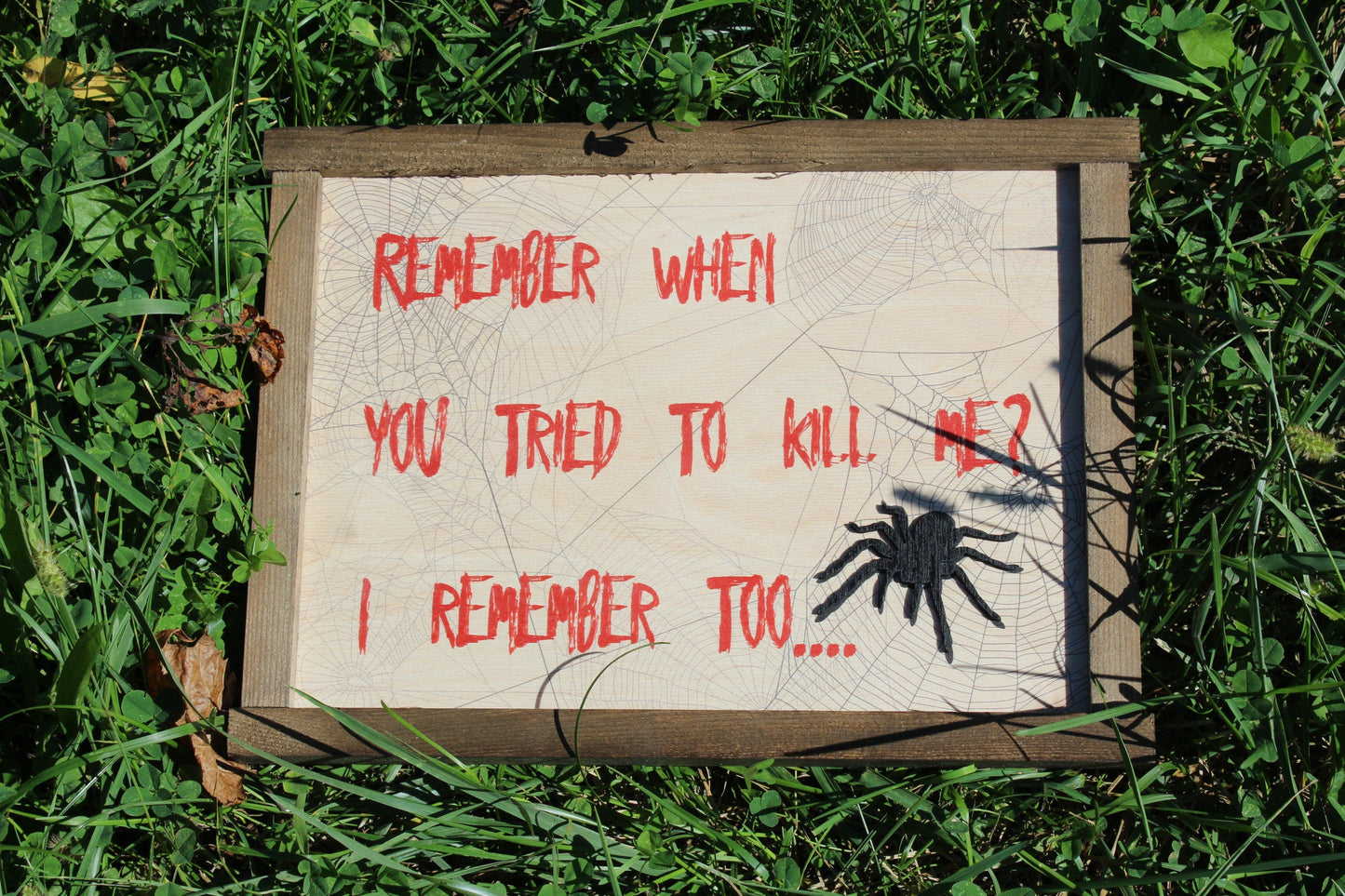 Spider Scary Sign Wood Decor Halloween Fall Remember When You Tried To Kill Me Decoration Joke Wall Décor Wood Print 3D Tarantula Web Funny