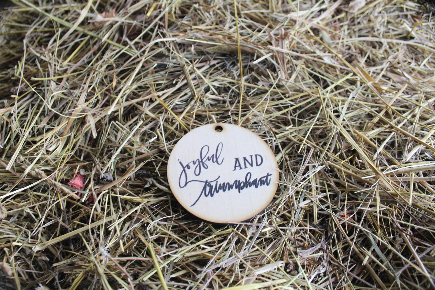 Joyful And Triumphant Gift Tag Christmas Ornament Christmas Trees Woodslice Holiday Christmas Carols O Come All Ye Faithful