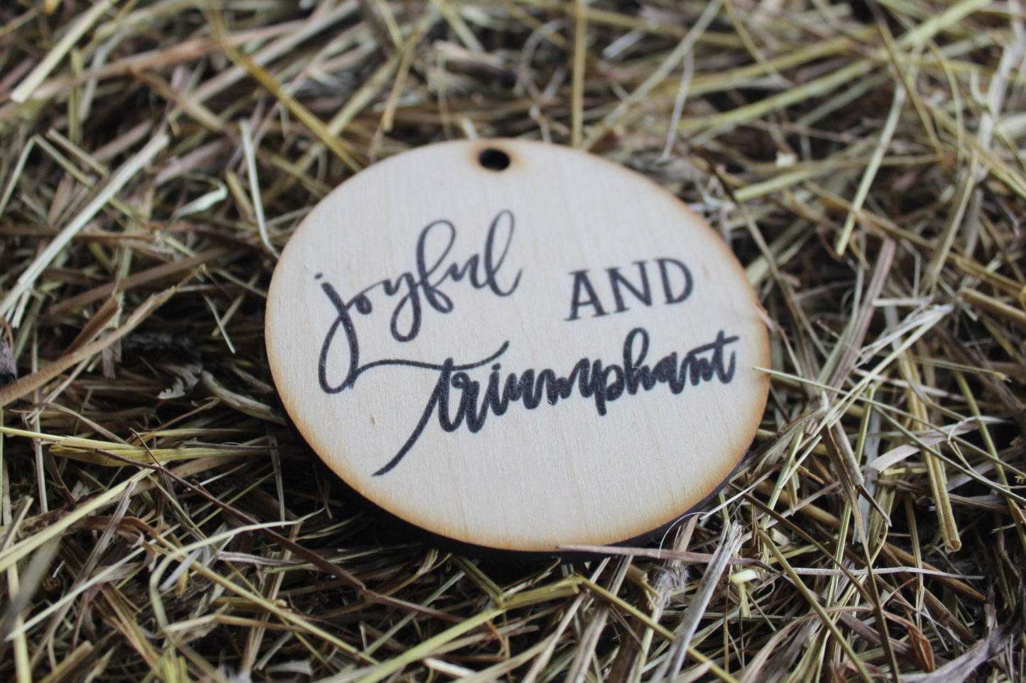 Joyful And Triumphant Gift Tag Christmas Ornament Christmas Trees Woodslice Holiday Christmas Carols O Come All Ye Faithful