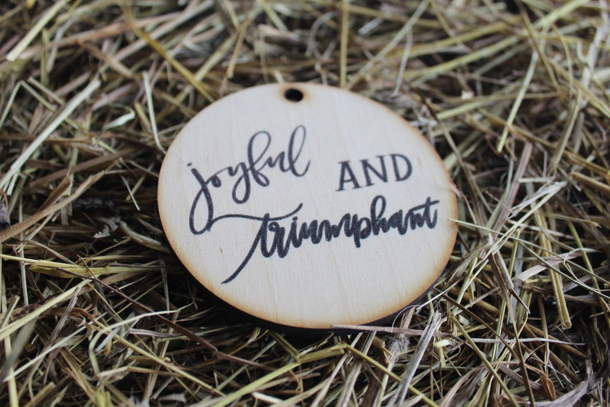 Joyful And Triumphant Gift Tag Christmas Ornament Christmas Trees Woodslice Holiday Christmas Carols O Come All Ye Faithful