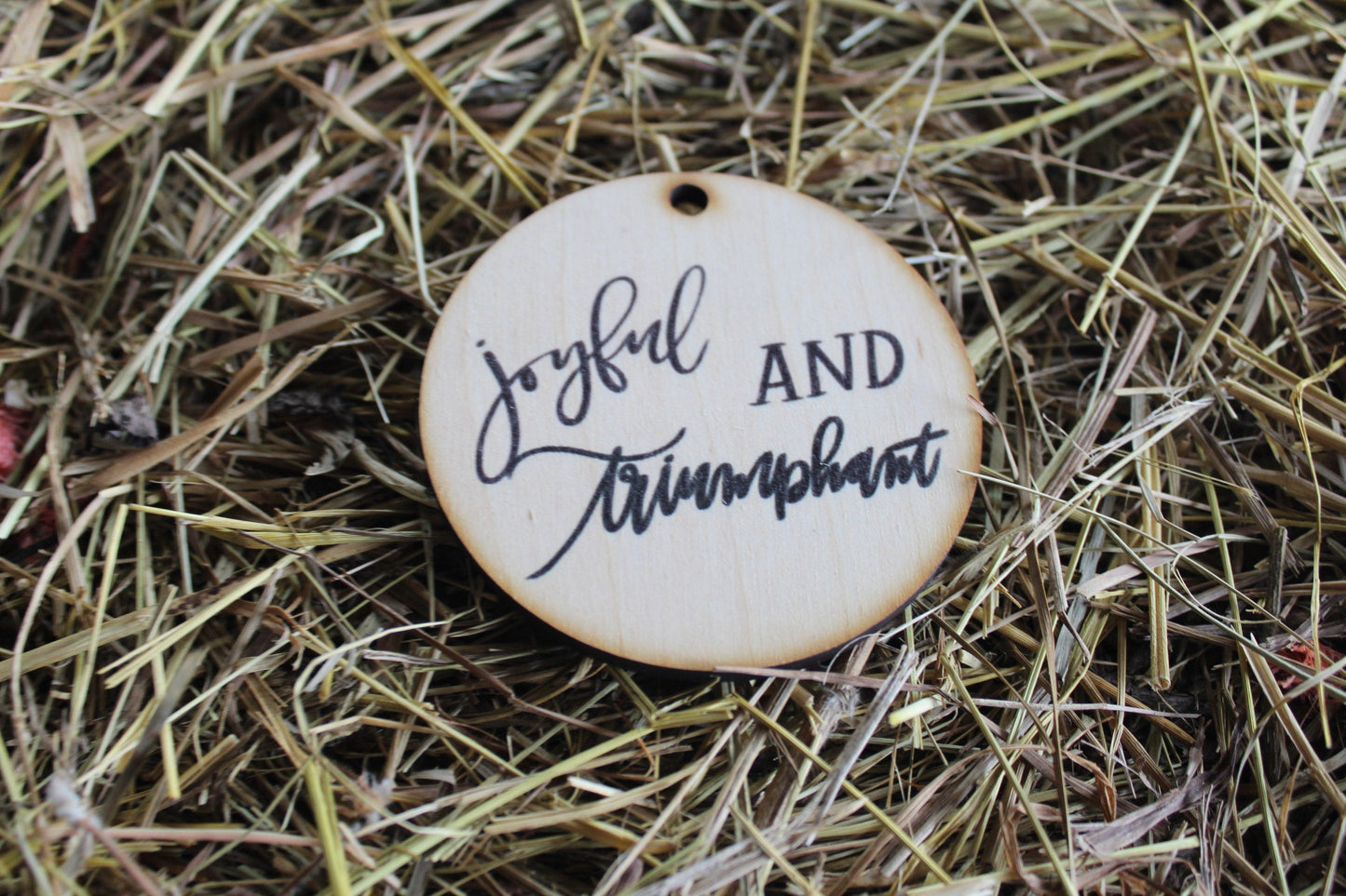 Joyful And Triumphant Gift Tag Christmas Ornament Christmas Trees Woodslice Holiday Christmas Carols O Come All Ye Faithful