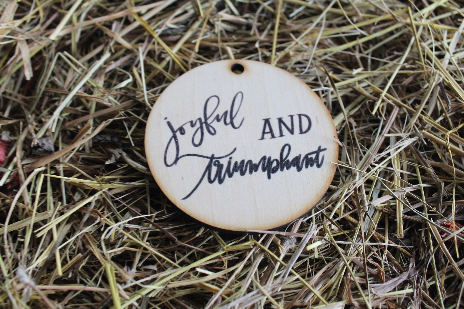 Joyful And Triumphant Gift Tag Christmas Ornament Christmas Trees Woodslice Holiday Christmas Carols O Come All Ye Faithful