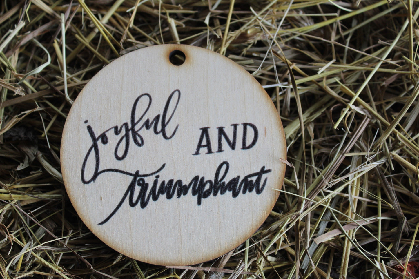 Joyful And Triumphant Gift Tag Christmas Ornament Christmas Trees Woodslice Holiday Christmas Carols O Come All Ye Faithful