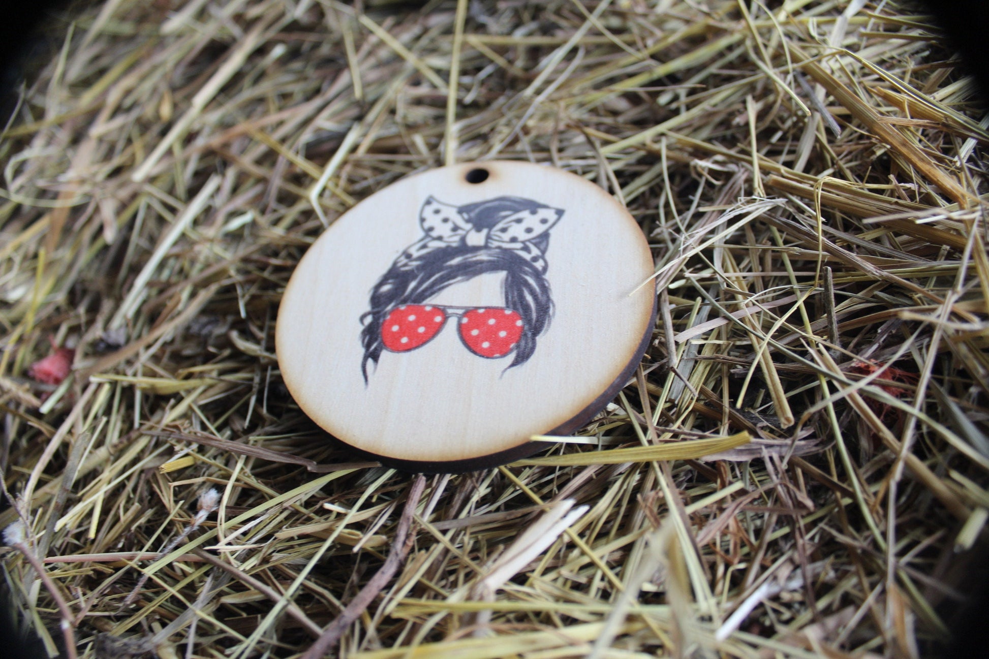 Cool Mom Sunglasses Hairtie Headband Polkadots Messy Bun Mom Life Christmas Gift Tag Holiday Woodslice Red Friend Gift