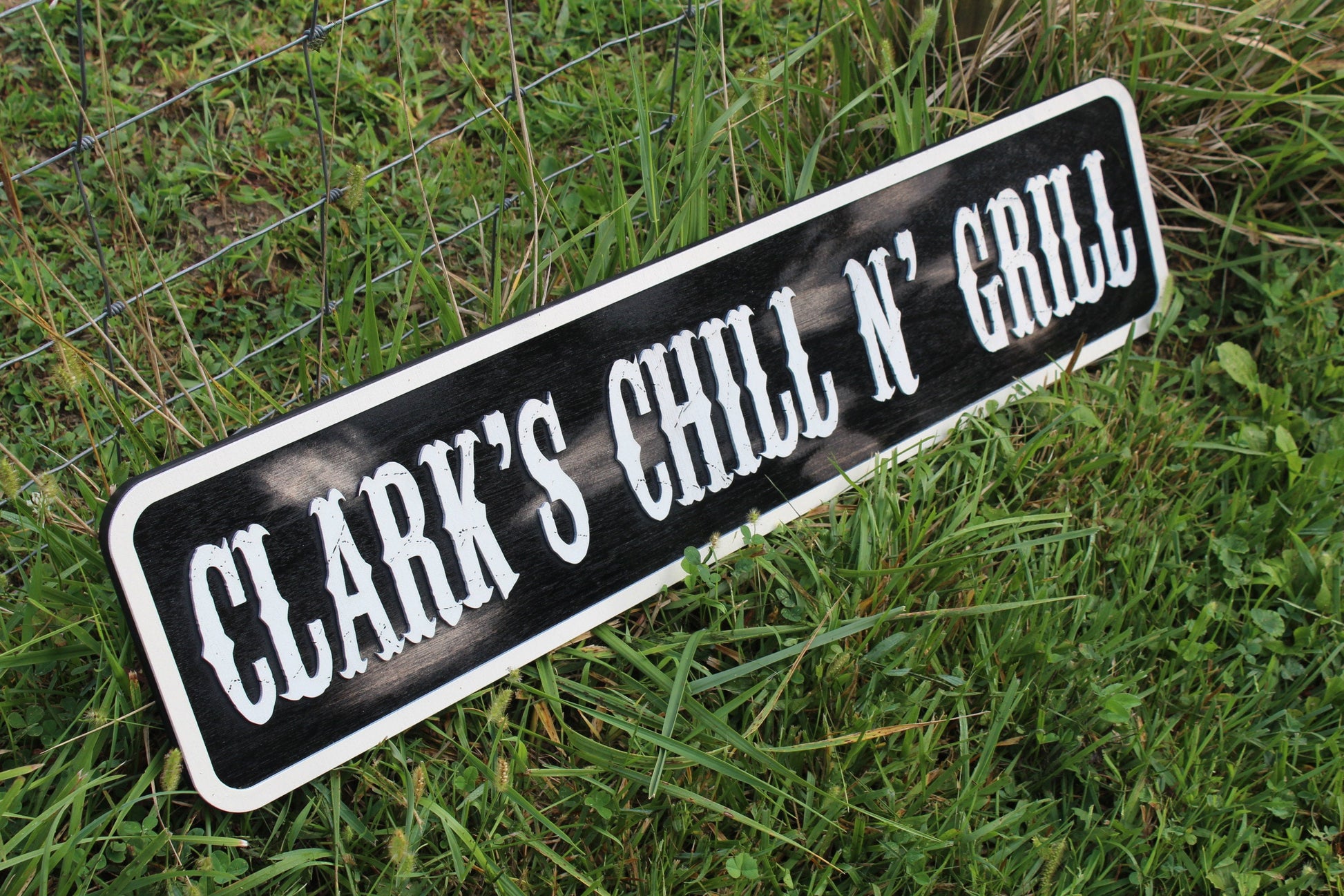 Custom Wood Sign Made To Order Chill N Grill Lounge Distressed Over-sized Rustic Business Logo Bar Barn BBQ Patio Man Cave Free Shipping USA