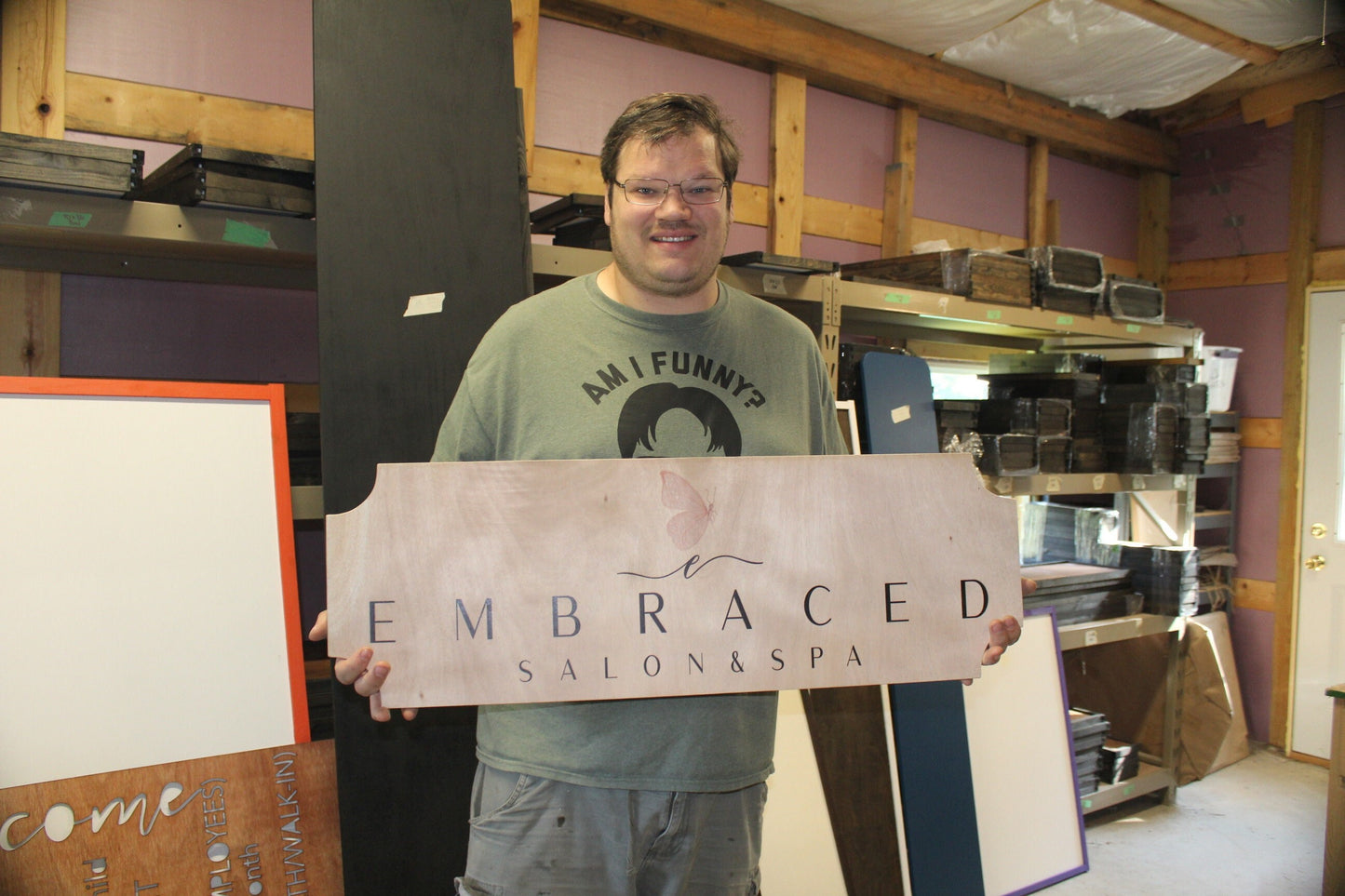 Embraced Day Spa Butterfly Business Logo Sign with UV Ink Printed Extra Detail Contour Wood Image