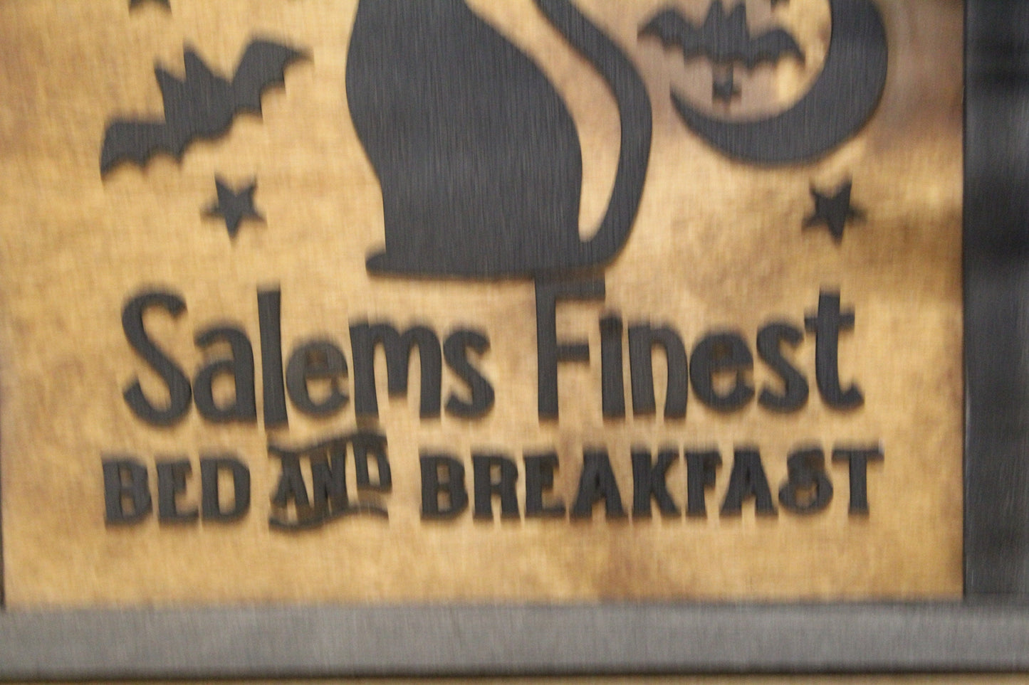 Black Cat Salem Fine Bed and Breakfast Square Wood 3D lettering Classic Rustic Halloween Fall Autumn Holiday Seasonal Bats Cute Kitchen Home