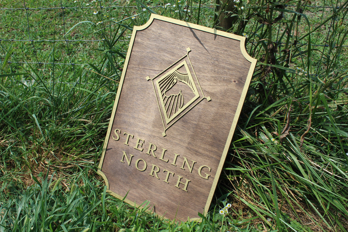 Logo Image Large Custom Wood Sign Can Be Hanging Indoor Outdoor Raised 3D off the board Horse Name of Business Stable Gold Star